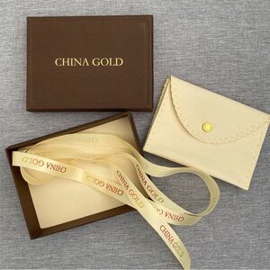 New High Quality CHINA GOLD Brown and Cream Gift Box Set - Box Pouch Ribbon